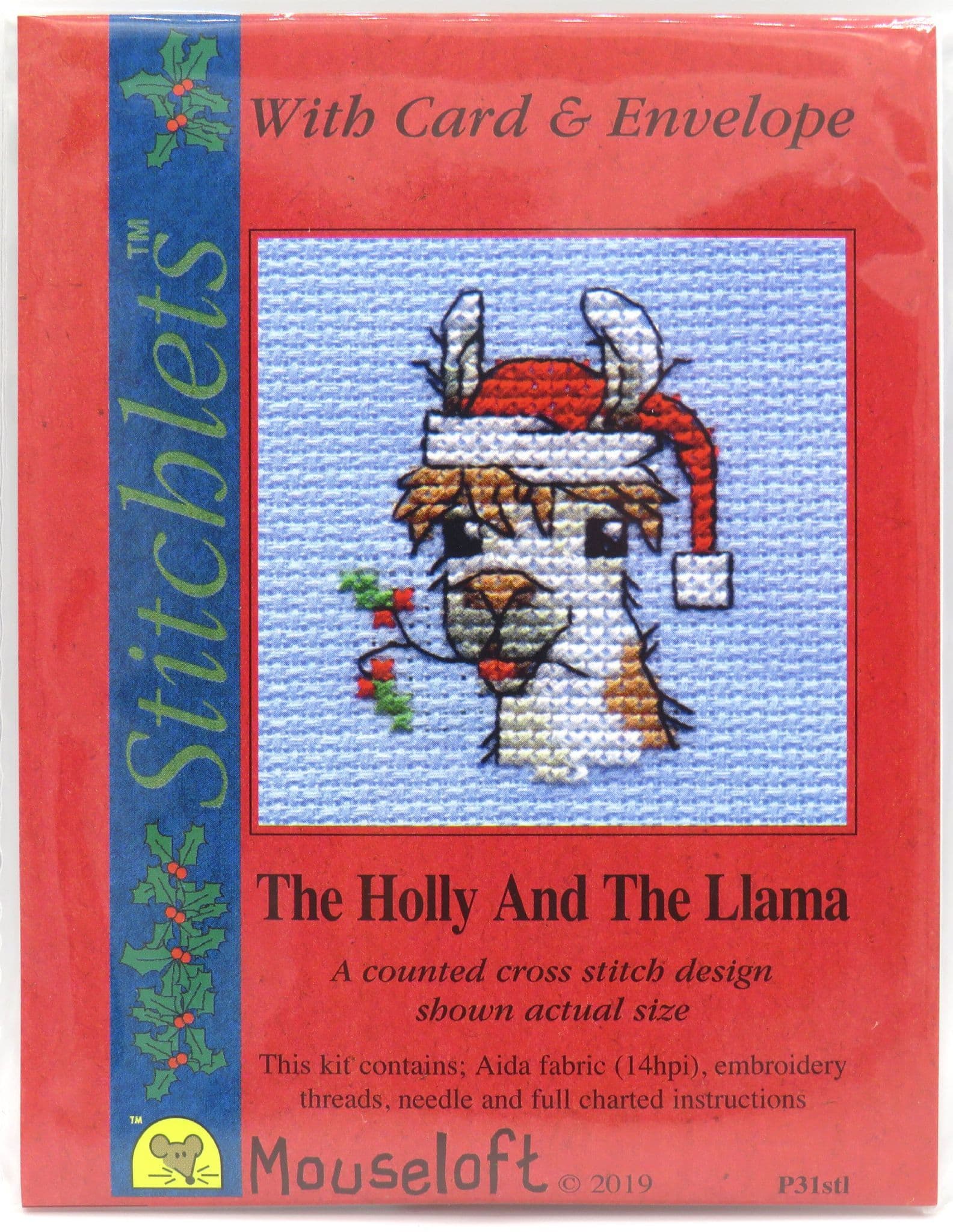 Mouseloft Cross Stitch Kit The Holly and the Llama Christmas Stitchlets