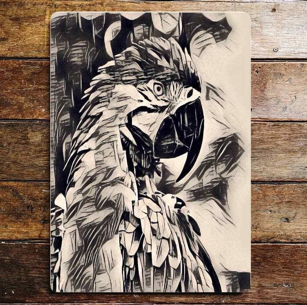 Abstract Parrot Portrait Pencil Drawing Metal Sign Plaque