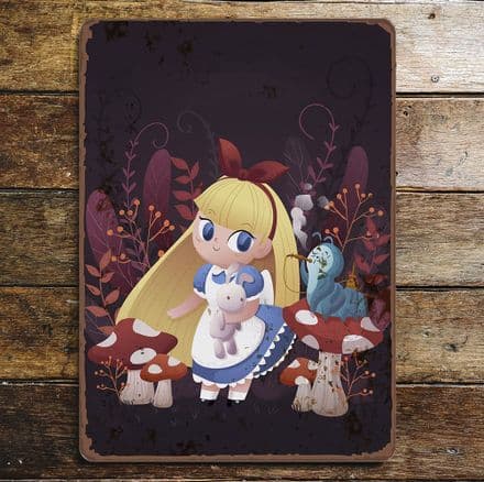 alice in wonderland child purple caterpillar - Metal Wall Sign Plaque