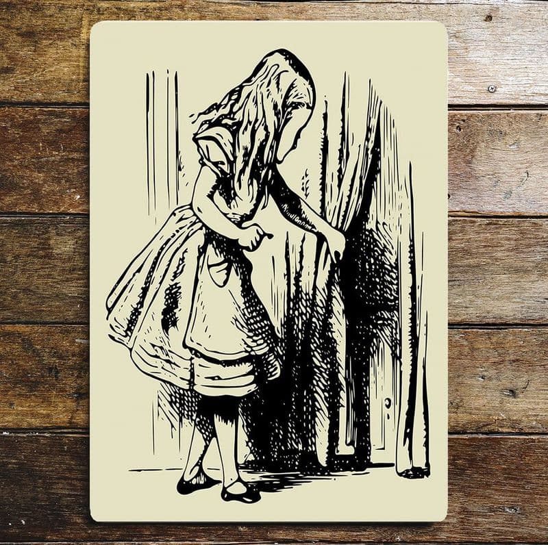 Alice in wonderland Door Curtain Illustration - Metal Alice in wonderland Wall Sign
