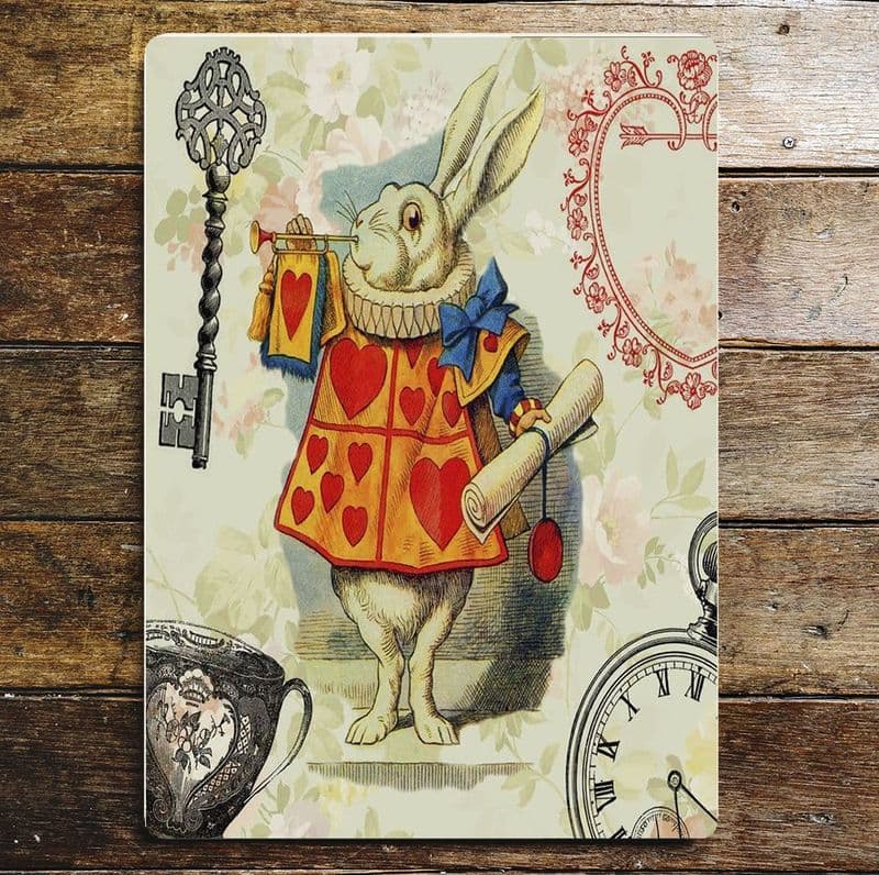 Alice in wonderland, White Rabbit - Metal Advertising Wall Sign