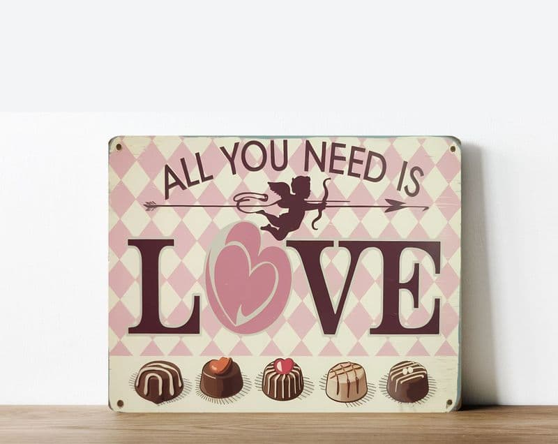 All you Need is Love, chocolate treat cupid  Metal Wall Sign