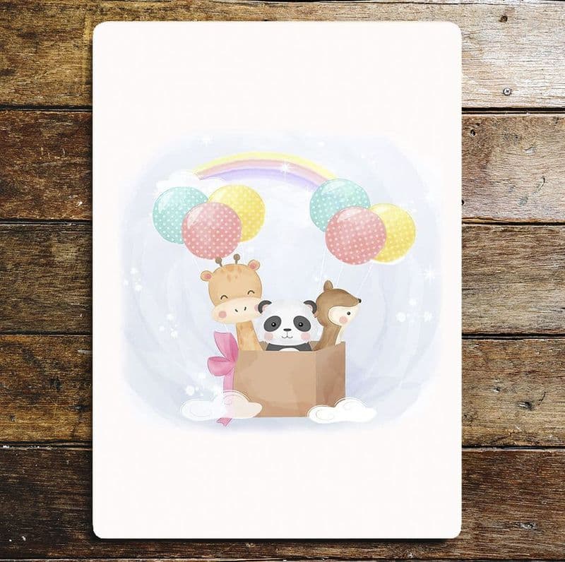 Animal Balloons Nursery kids room Watercolour Metal Wall Sign