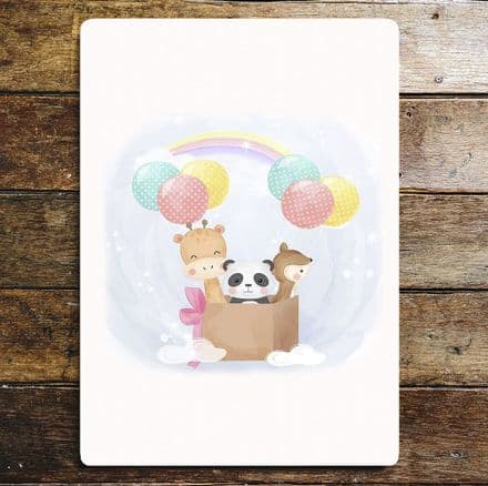Animal Balloons Nursery kids room Watercolour Metal Wall Sign