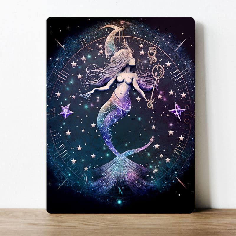 Astrological Style Starlight Mermaid in stars  Metal Wall Sign