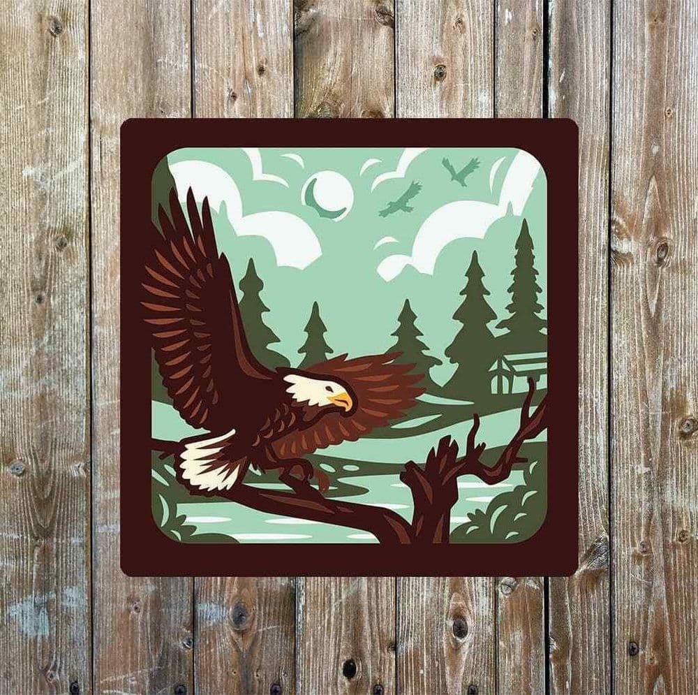 Bald eagle flying forest Metal Sign Plaque Square