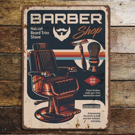 barbershop haircut Chair - Metal Sign Plaque