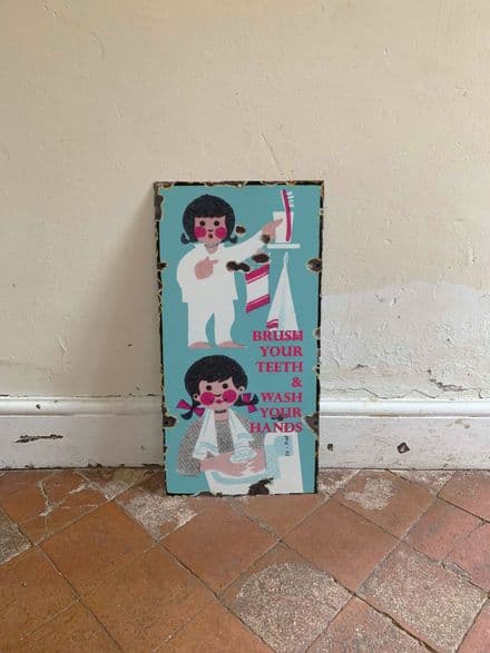 Bathroom Brush teeth wash hands - Metal Wall Sign