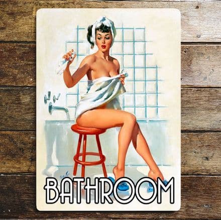 Bathroom Door Sign Pin Up Personalised With Any Name / Text - Pin Up Girl Metal Sign