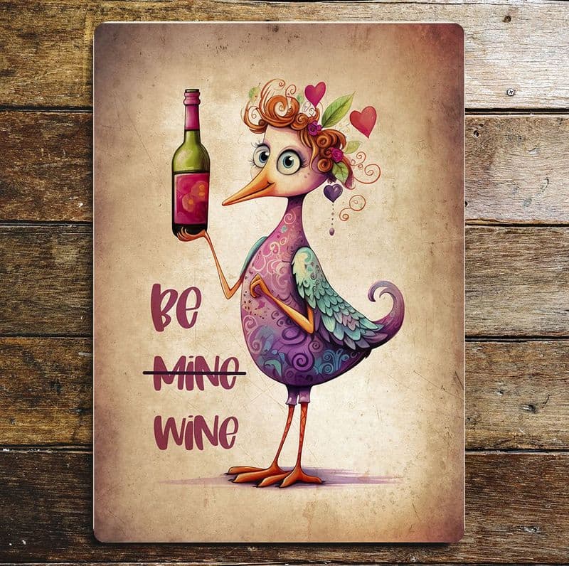 Be Mine- WINE funny humour lovebird  Metal Wall Sign