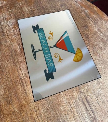 Beach Bar Mirror - Mirroed Metal Wall Sign