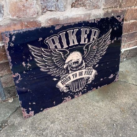 Biker Born To Be Free Motorbike - Metal Vintage Wall Sign