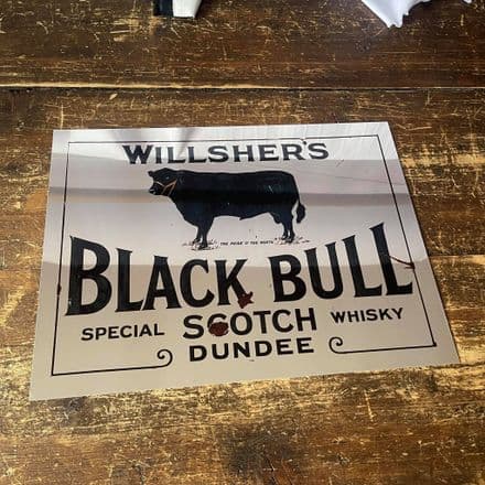 Black Bull Scotch Pub Bar Mirror - Mirroed Metal Wall Sign