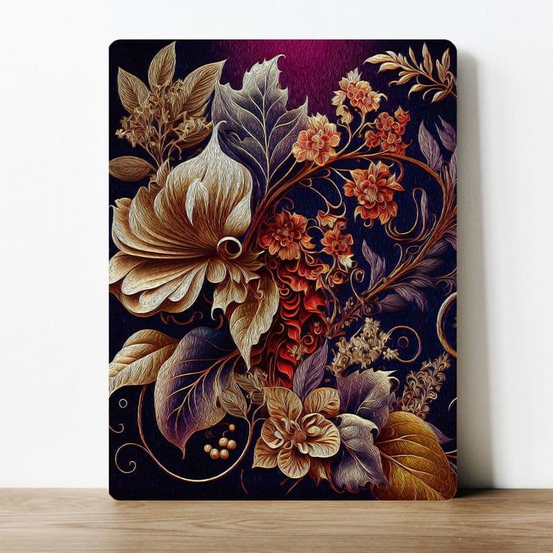 Bold floral pattern PURPLE, OEANGE and multi  flowers and leaves Metal Wall Sign