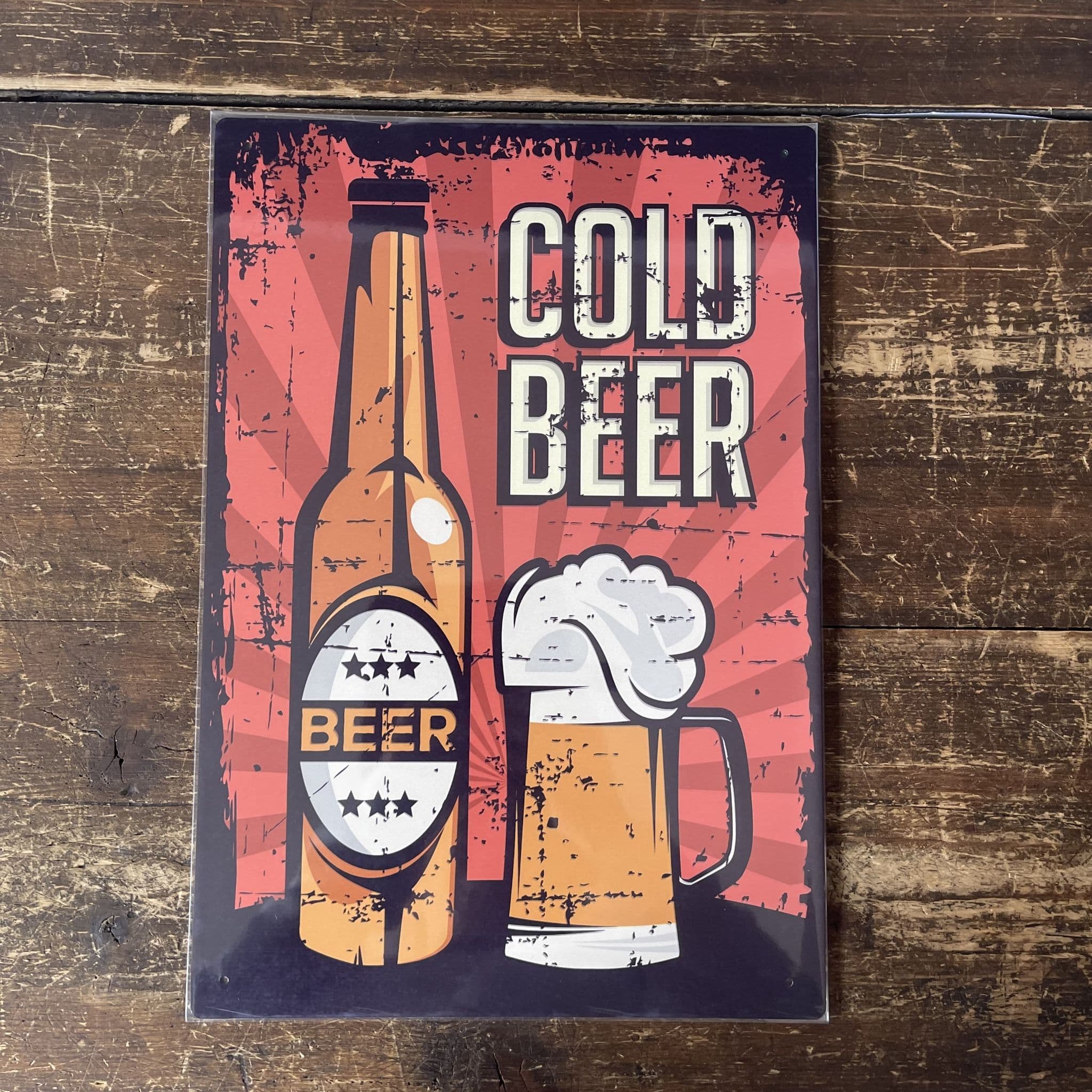 Bottle Beer Cold Bar - Metal Vintage Wall Sign
