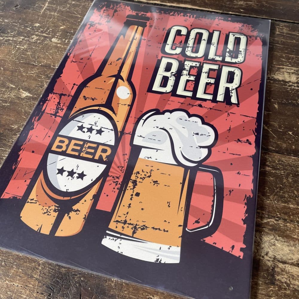 Bottle Beer Cold Bar - Metal Vintage Wall Sign