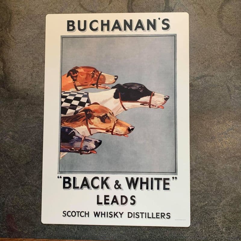 Buchanan's Black and White Scotch Whiskey Grey hounds- Metal Advertising Wall Sign