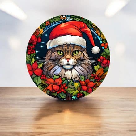 cat in santa hat colourful festive circle - Metal Street Sign Wall Sign (1)