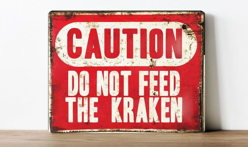 Caution, dont feed the kraken  information Metal Wall Sign