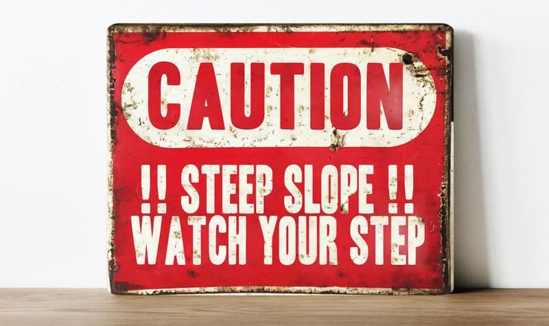 Caution steep slope - watch your step  information Metal Wall Sign