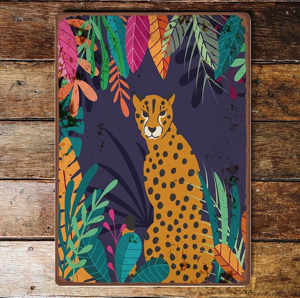 Cheetah Sign cheetah lepards jungle tropical Metal Wall Sign Plaque