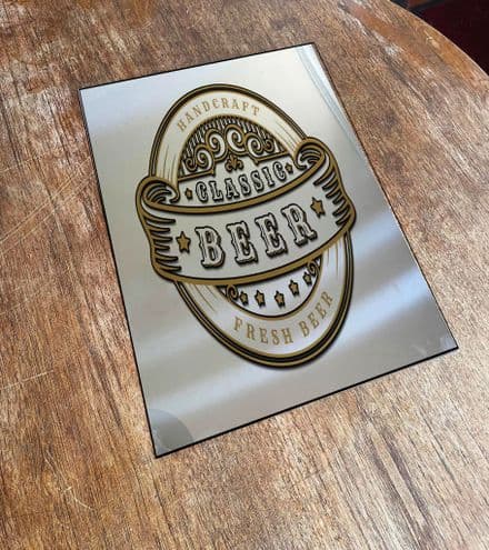 classic Beer Fresh Bar Pub Mirror - Mirroed Metal Wall Sign