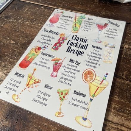 Classic Cocktail Recipe - Metal Humour Wall Sign
