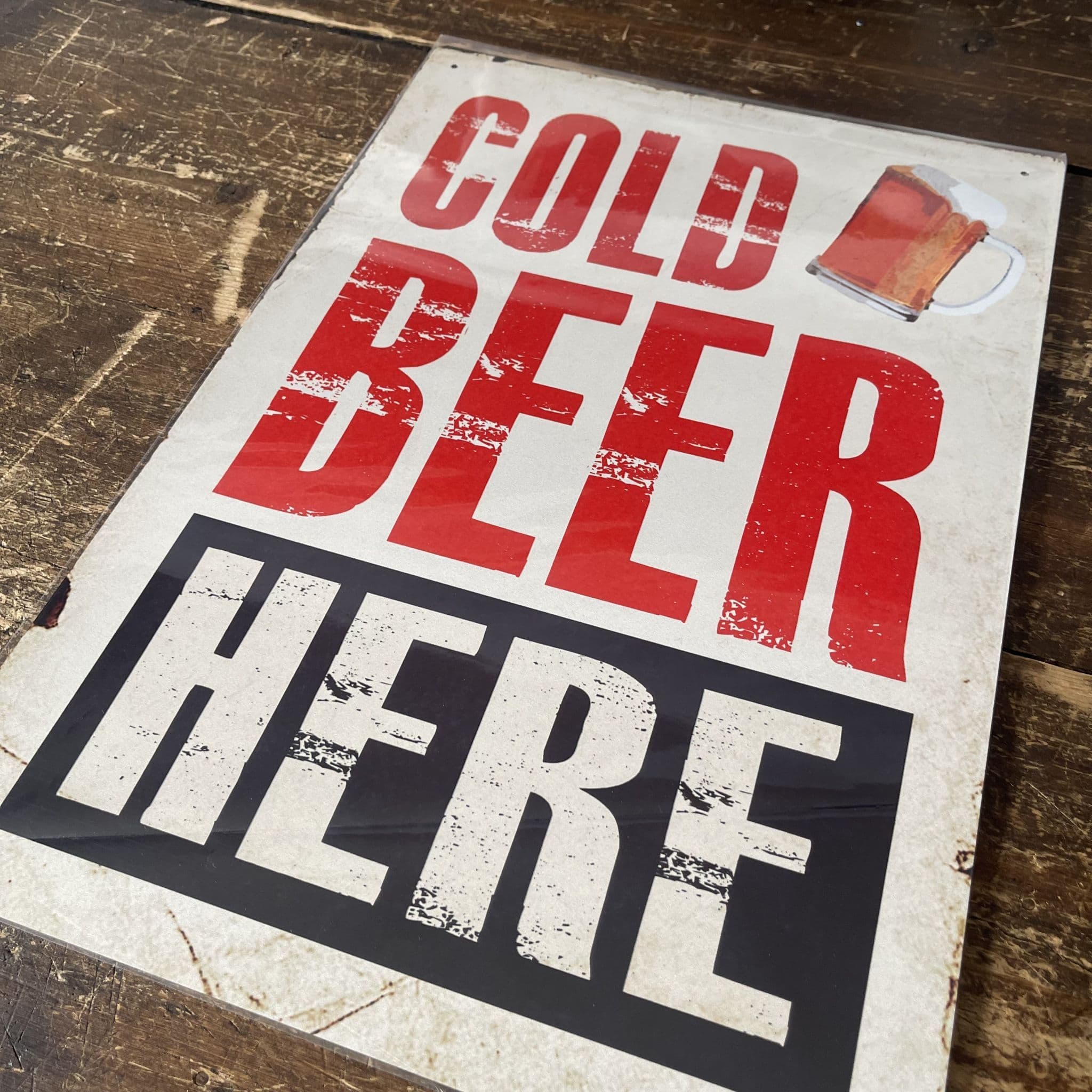 Cold Beer Here Metal Humour Wall Sign