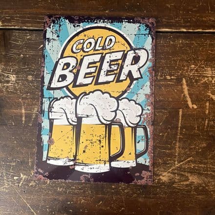 Cold Beer Pints - Metal Vintage Wall Sign