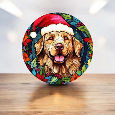 colourful, stainglass windows, Golden Retriever festive circle - Metal Street Sign Wall Sign