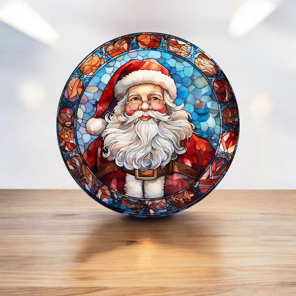 colourful stainglass windows Santa festive circle - Metal Street Sign ...