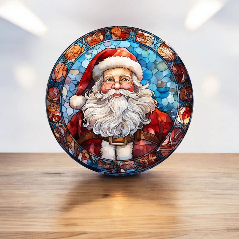 colourful, stainglass windows, Santa festive  circle - Metal Street Sign Wall Sign