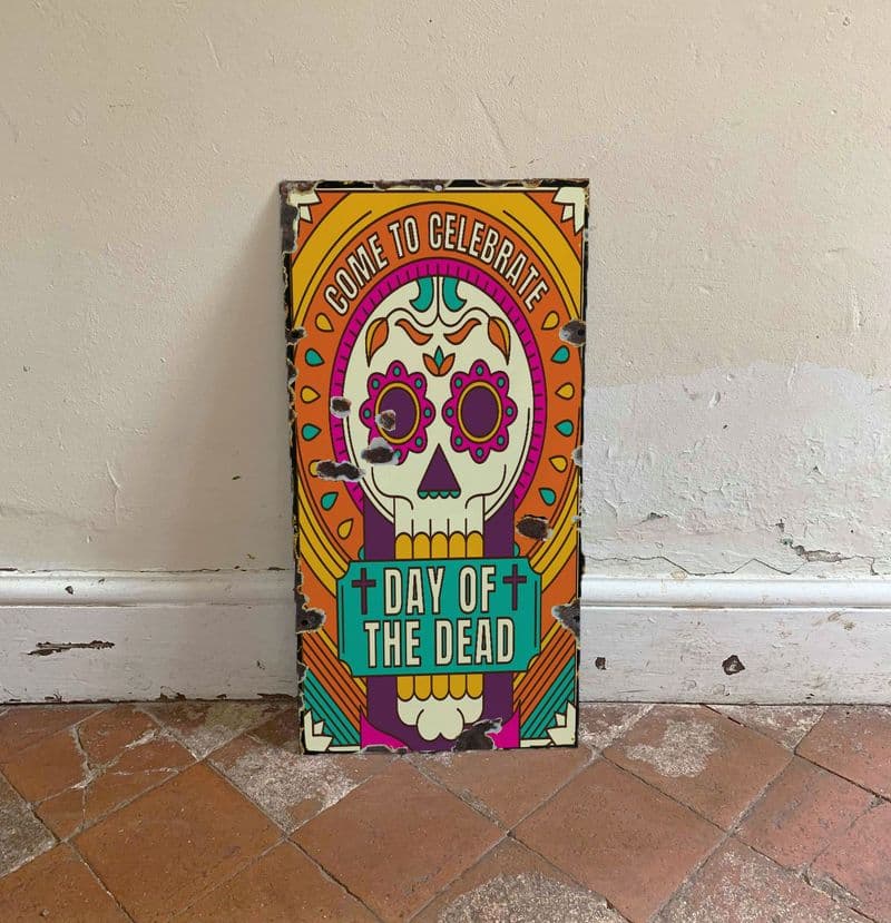 Come To Celebrate Day Of The Dead Skulls Floral  -  Metal Wall  Sign