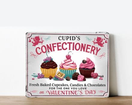 Cupids Confectionery valetines day cupcakes Metal Wall Sign