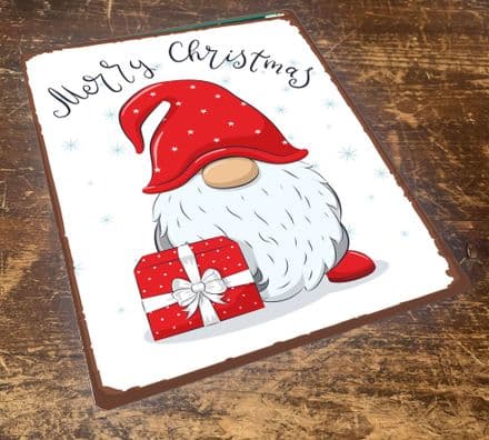 Cute cheerful gnome Christmas - Metal Vintage Wall Sign