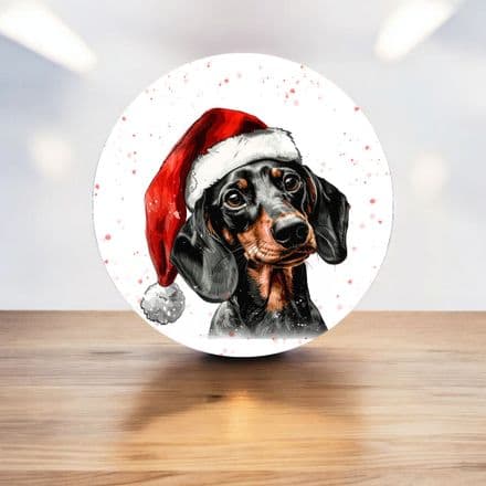 Dachshund with santa hat Christmas circle - Metal Street Sign Wall Sign