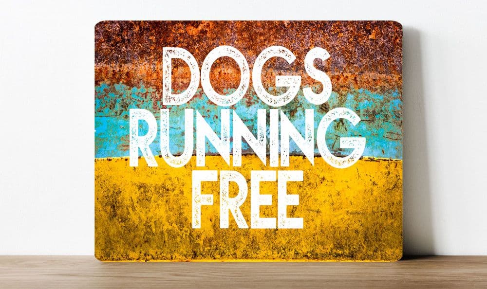 dogs runninf free rust effect information Metal Wall Sign