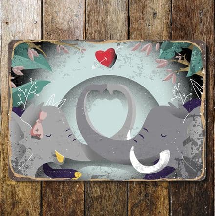 elephant love couple - Metal Sign Plaque