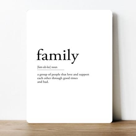 family - dic definition, quirky decor, bold typography information Metal Wall Sign