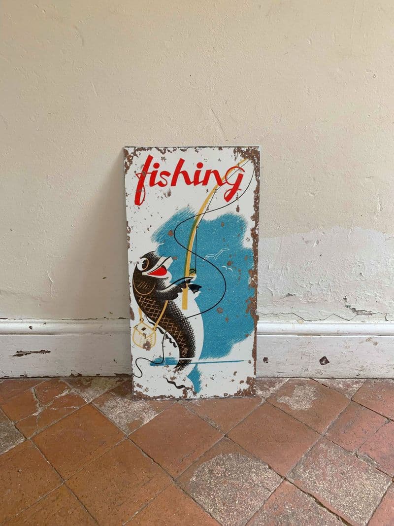 Fishing Fish - Metal Wall Sign