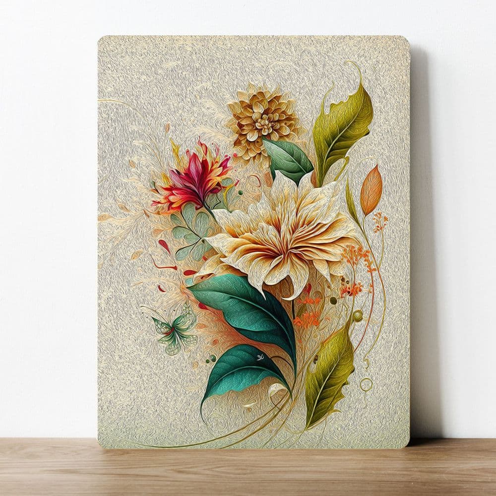 Flower and leaves floral pattern Metal Wall Sign