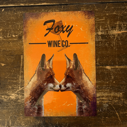 Foxy Wine Co. Brewery Style Animal - Metal Advertising Wall Sign