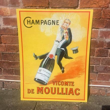 French Champagne Vicomte De Moulliac Metal Sign Plaque