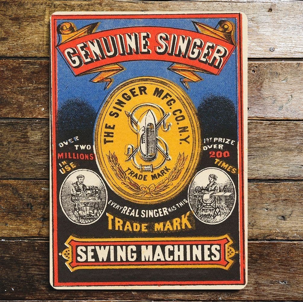 Singer Sewing Sign Genuine Singer Sewing Machine - Metal Advertising Wall Sign