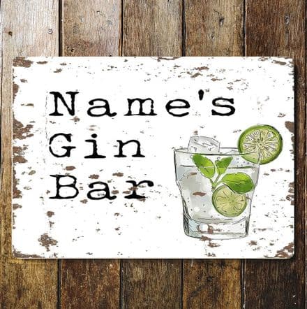 Gin Bar Personlised Custom Name Any Text - Metal Wall Sign