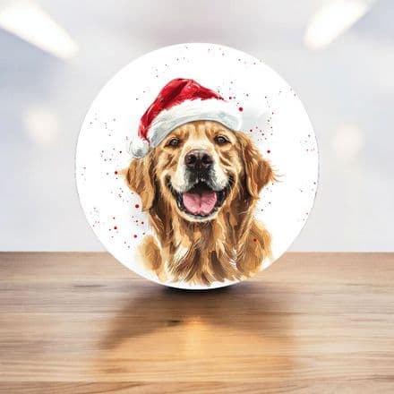 golden retriever with santa hat Christmas circle - Metal Street Sign Wall Sign