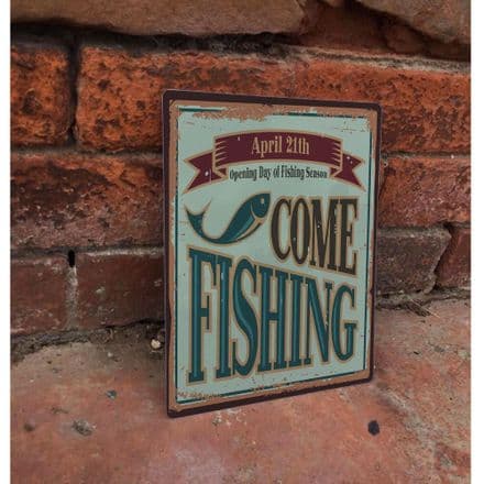 Gone Fishing Fish Retro - Metal Man Cave Wall Sign
