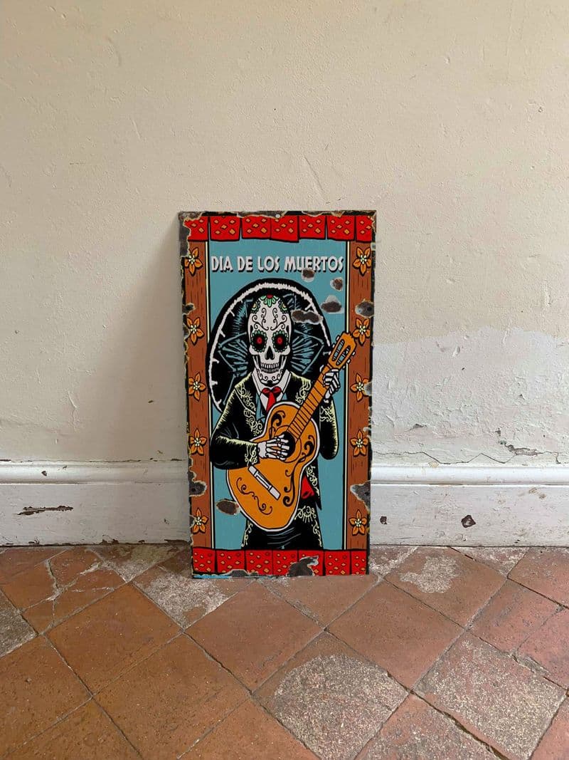 Halloween Day Of The Dead Skull - Metal Wall Sign