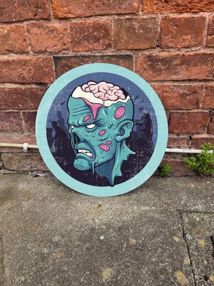 Hallowenn Scary Zombies Head Circle - Metal Street Sign Wall Sign