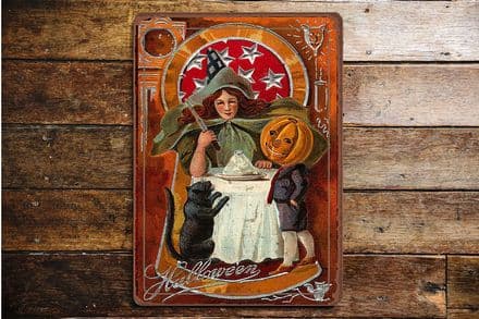 Happy halloween Witch Cat - Metal Vintage Wall Sign